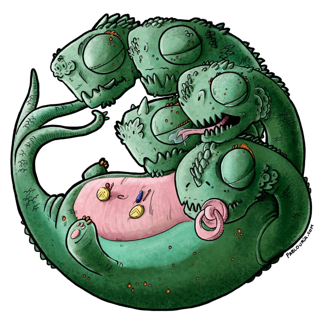 Ilustración infantil de una pequeña Hidra